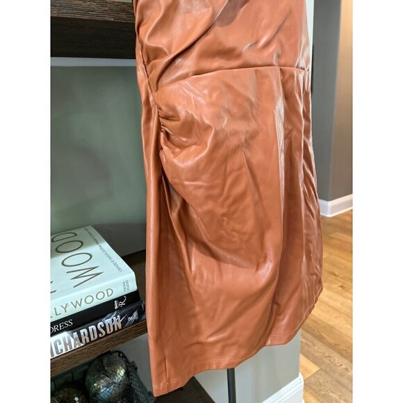 Nookie Rebel Faux Leather Halter Mini Dress Tan Womens Size Medium - Picture 6 of 12